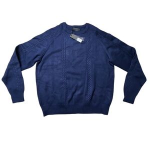 Richie Le Navy Blue Cable Knit Crewneck Sweater
